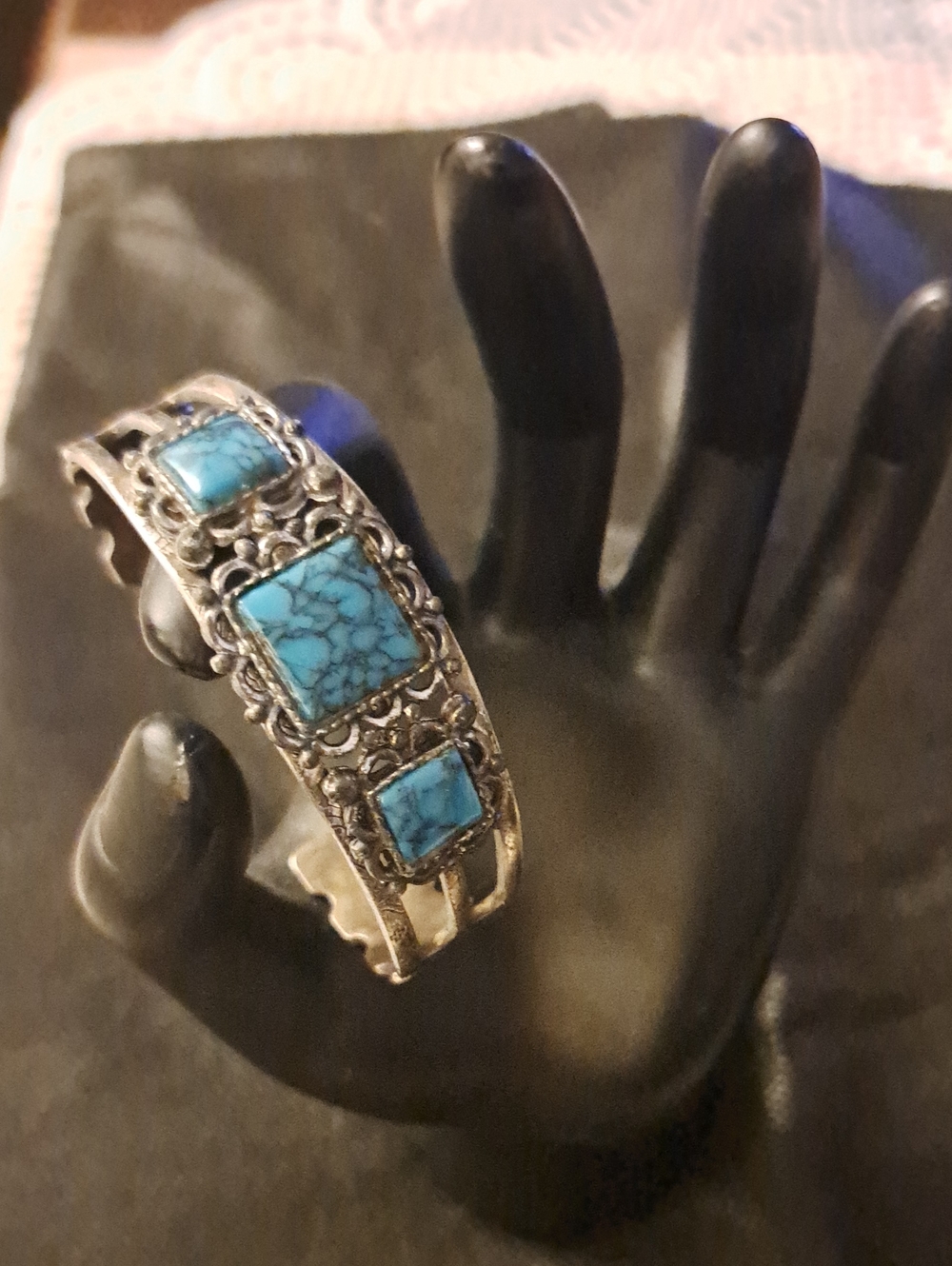 Turquoise Stone Silver-Tone Cuff Bracelet - Women's Jewelry